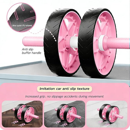 Double-Wheel Ab Roller for Core Training – Rebound Design with Adjustable Elastic Band, Silent Non-Slip Wheels, Detachable Build, Knee Pad & Bands – Home Gym Gear for Men/Women