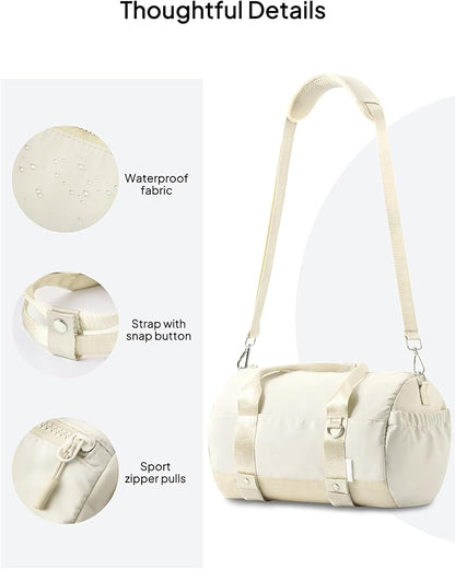 TOPEAST Small Gym Bag for Women with Yoga Mat Holder, Small Sports Duffle Bag Mini Gym Tote Bag with Water Bottle Pocket & Coin Purse for Weekender Travel Dance Workout, Beige