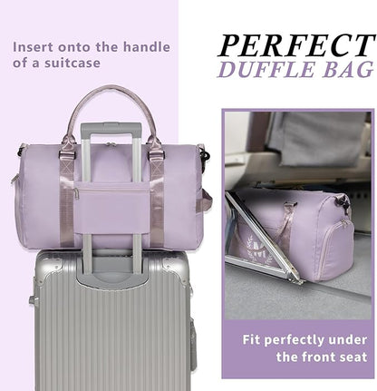 Gym Bag for Women, Personalized Duffle Bag with Shoe Compartment, for Yoga & Dance with Wet Pocket and Mat Strap.