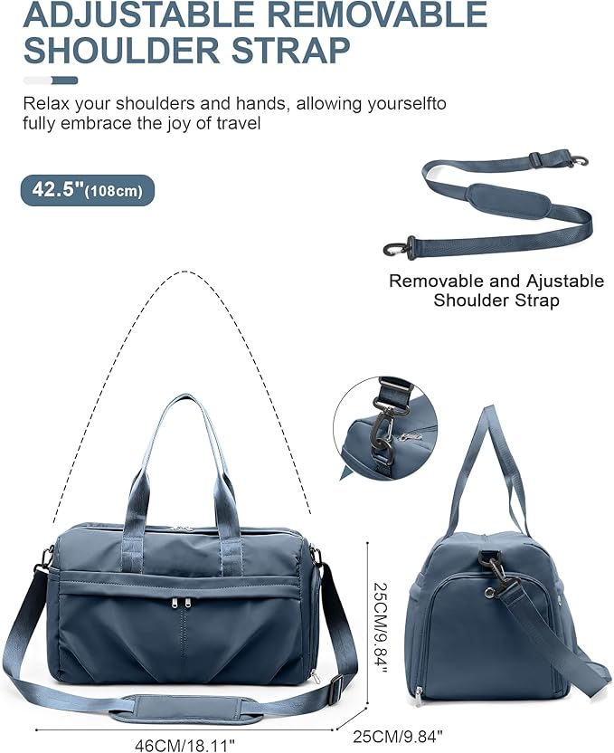 Gym Bag for Women Men with Shoe Compartment, Sport Duffel Bag, Waterproof Travel Weekender Overnight Carry on Bag for Yoga with Trolley Sleeve, Jewel Blue