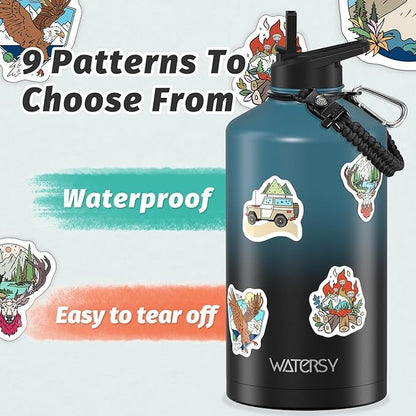 1 Gallon Water Bottle Insulated(Cold for 48 Hrs),BPA Free&Leak Proof,128oz Stainless Steel Water Jug,Large Water Bottle with Straw Spout Lids for Gym,Hiking,Camping&Travel,Black Blue