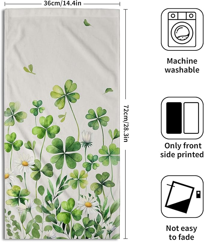 Saint Patrick Day Hand Towels for Bathroom Lucky Clover Shamrocks Daisy Fingertip Towels 14 x 28 in Set of 2 Spring Holiday Super Soft Kitchen Towels for Guest Home Hotel Gym