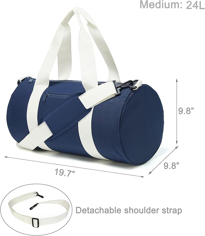 Small Gym Bag Duffel Bag for Women Men Fitness Sports Bag Workout Adjustable Detachable Shoulder Strap Lightweight Carry on Travel Duffle Bag (Navy/Off-White, 19" / Medium / 24L)