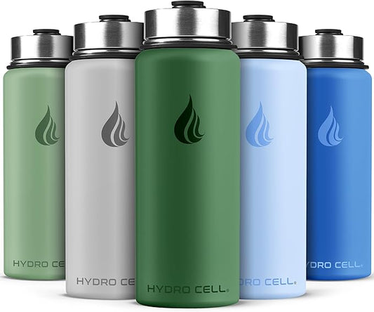 HYDRO CELL Stainless Steel Insulated Water Bottle with Straw - For Cold & Hot Drinks - Metal Vacuum Flask with Screw Cap and Modern Leakproof Sport Thermos for Adults (Forrest 18oz)