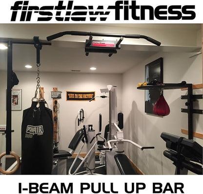Firstlaw Fitness - 600 LBS Weight Limit - I-Beam Pull Up Bar - Long Bar with Bent Ends - Durable Rubber Grips - RED Label - Made in the USA!