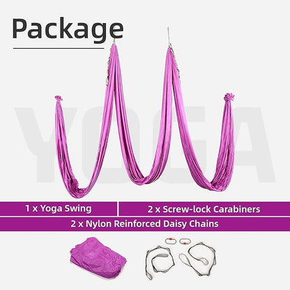 HECASA Aerial Silks Yoga Swing Set, Aerial Yoga Hammock w/Daisy Chain for Home, Inversion Exercises, Strength Training and Starter Kit