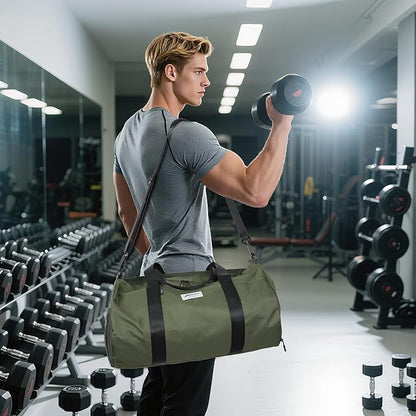 BE SMART Waterproof Mens Gym Bag with Shoe Compartment, Duffle Bag with Wet Pocket for Men, Lightweight Large Sport Duffel Bag With Tpu Pocket for Travel, Sports, Fitness & Workout(Olive Green)