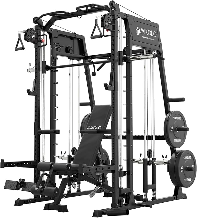 Mikolo M4 2.0 Standard/Ultra/Elite Smith Machine, 2200lbs Squat Rack with LAT-Pull Down System & Cable Crossover Machine, Training Equipment with Leg Hold-Down Attachment