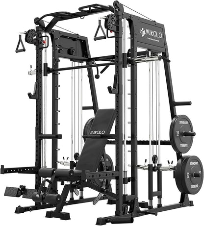 Mikolo M4 2.0 Standard/Ultra/Elite Smith Machine, 2200lbs Squat Rack with LAT-Pull Down System & Cable Crossover Machine, Training Equipment with Leg Hold-Down Attachment