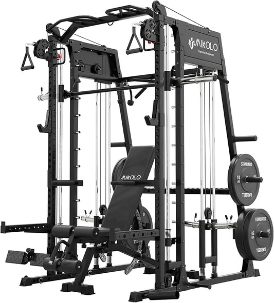 Mikolo M4 2.0 Standard/Ultra/Elite Smith Machine, 2200lbs Squat Rack with LAT-Pull Down System & Cable Crossover Machine, Training Equipment with Leg Hold-Down Attachment