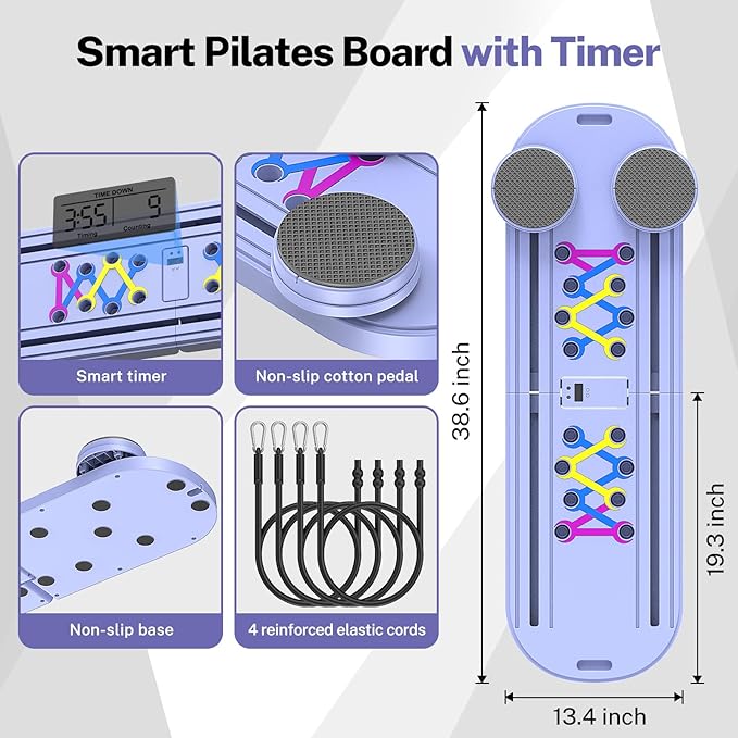 Pilates Board,Foldable Pilates Reformer Equipment with Timer, Multi-Purpose Portable Pilates Reformer Machine Home Pilates Kit for Home Workout,Fitness,Exercise,Abs