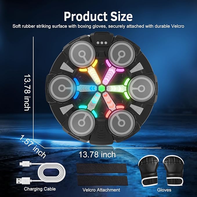 Music Boxing Machine, Wall Mounted Punching Bag with Bluetooth, Boxing Training Workout Equipment with Gloves, Ideal Gift for Kids and Adults, Home, Office and Gym