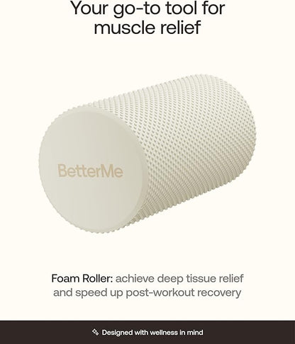 BetterMe Foam Roller for Muscle Recovery – High Density Exercise Roller for Back &Legs – Deep Tissue Massage Roller for Tension, Relief & Stretching (Ivory)