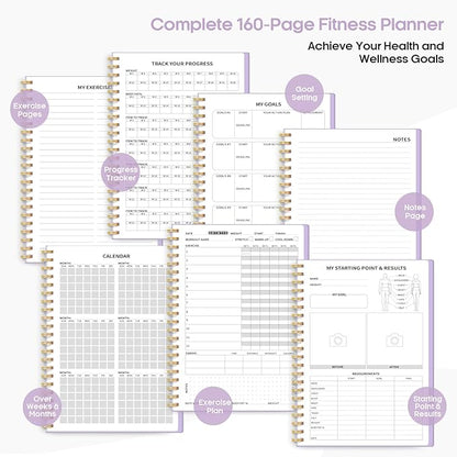 Fitness Workout Journal for Women & Men, A5(5.5" x 8.5") Workout Log Book Planner for Tracking, Progress, and Achieving Your Wellness Goals-Lavender