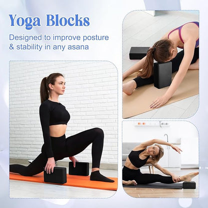 5 Pcs Yoga Blocks Knee Pads Yoga Strap Set Soft Premium Foam Blocks Accessories for Pilates Meditation General Fitness Stability, Kneeling, Balance, Deepen Stretches and Toning