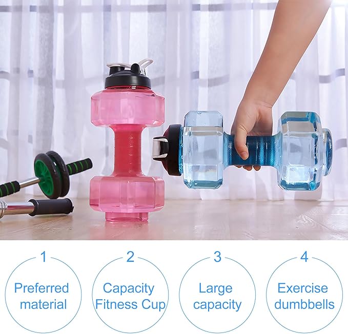 Cabilock Dumbbell Style Exercise Water Bottle 2600ml Plastic Sports Water Kettle Large Capacity for Gym Workout Hydration