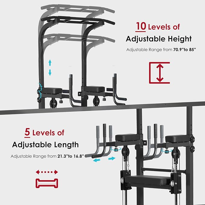 SogesGame Power Tower pull up dip station,Multi Function Adjustable Height Pull Up Bar of Assisted Pad,Strength Training Exercise Equipment with Elastic Rope for Home Gym Workout,330 Lbs