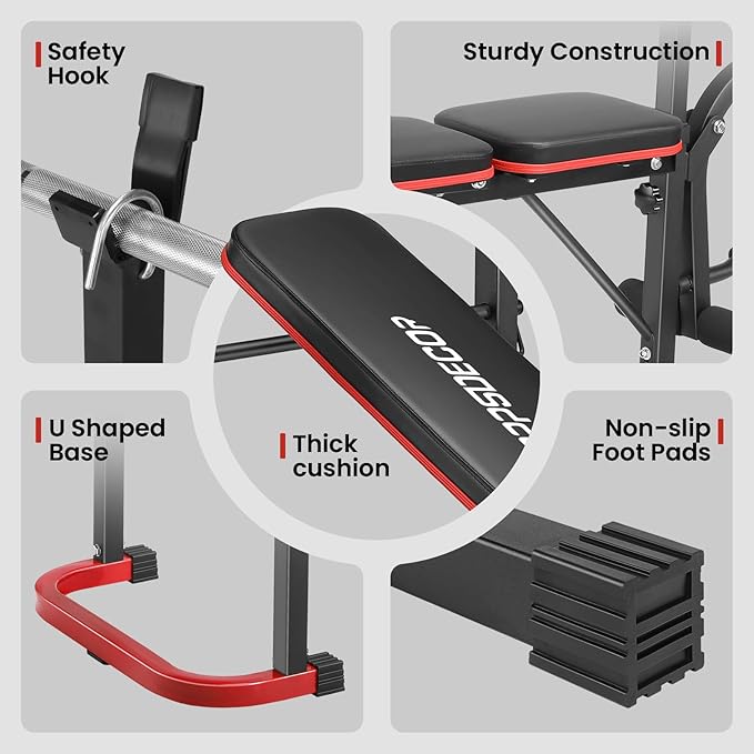 OPPSDECOR Weight Bench Set with Squat Rack, Leg Extension & Preacher Curl Pad, 660LBS Full Body Home Gym Bench Press for Beginners, Women & Teens