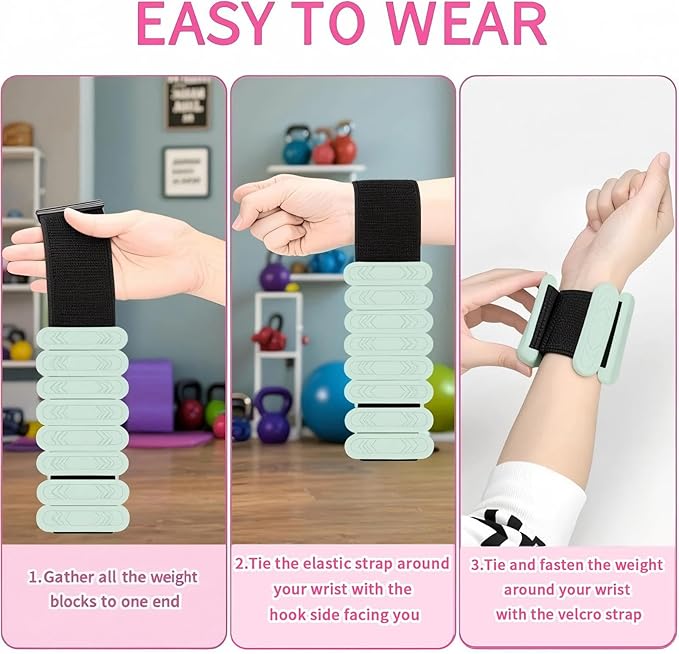 Wrist & Ankle Weights for Women Men, 1lb/2lb/4lb Set of 2 - Adjustable Wearable Weighted Bands, Waterproof Silicone Arm & Leg Weights for Pilates, Yoga, Walking, Dance, Home Workout & Gym