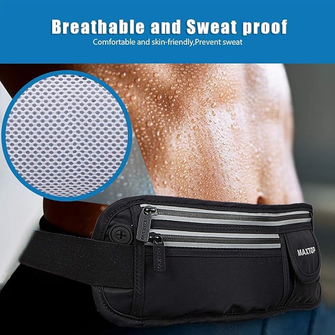 Slim Running Belt Fanny Packs for Women Men, Reflective Waist Pack Phone Holder for Walking Fitness Workout Exercise,Water Resistant Running Travel Belt Bag Jogging Pouch, Gym Accessories for Runner