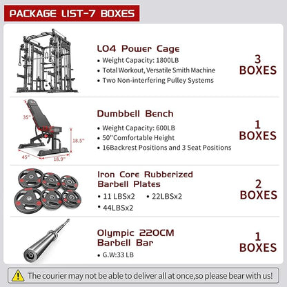 Multi-Purpose Squat Rack,Smith Machine Weight Rack Set with Cable Crossover System, Home Gym Power Racks, Power Racks and Packages