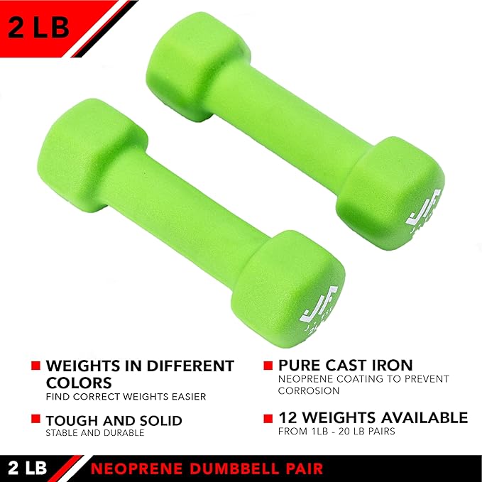 JFIT Dumbbell Pairs or Sets – Neoprene & Vinyl Coated Hand Weights for Home Gym, Strength Training, Aerobics, Cardio Exercise and Fitness