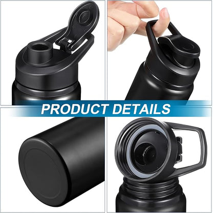 CHENGU 4 Pcs Aluminum Water Bottle 25oz Aluminum Reusable Bottles Lightweight Snap Lid Sports Water Multipack Easy Carry Leak Proof Travel for Gym Camping Hiking Outdoor Fishing (Black)