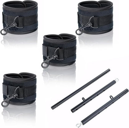 Heavy Duty Stainless Steel Expandable Spreader Bar with 4pcs PU Black--Pink Skull Pattern Detachable Adjustable Straps,Workout Bar for Home Indoor Gym Training Kit