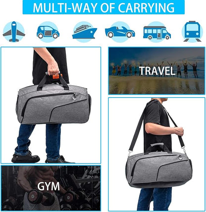 Kuston Sports Gym Bag with Shoes Compartment &Wet Pocket Gym Duffel Bag Overnight Bag for Men and Women