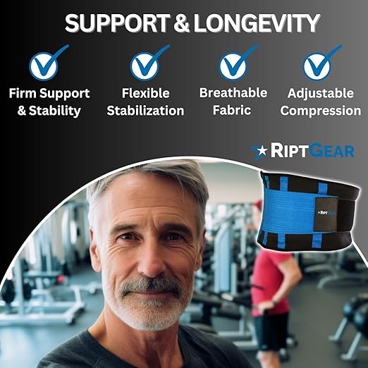 RiptGear Back Brace for Lower Back Pain Relief - Breathable Back Brace for Men and Women - Ideal for Lifting, Work, Sciatica, Herniated Disc, and Lumbar Support - Blue, XXL (Waist: 40"-43")
