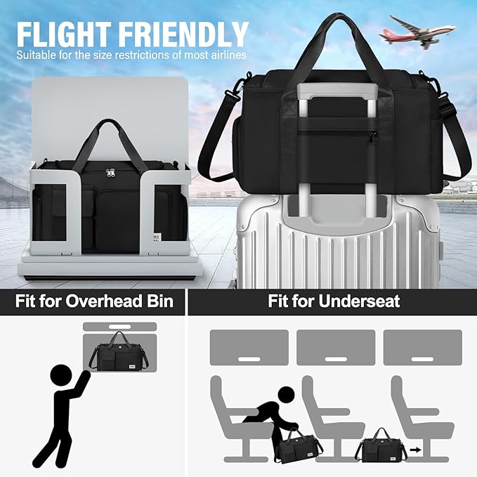 Gym & Dance Duffle Bag - Spacious Travel Organizer with Compartments (Black)