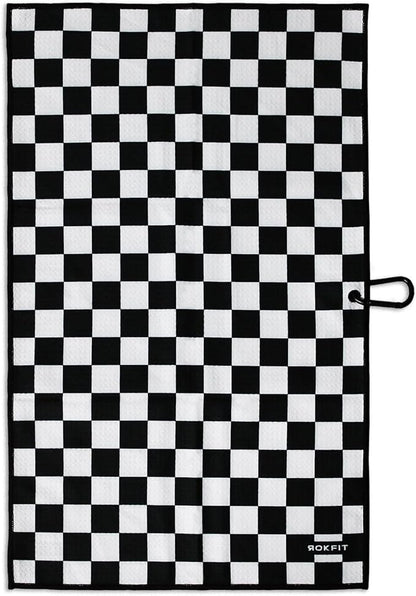 RokFit Gym & Golf Towel – Multi-Use, Quick-Dry, Durable Utility Towel with Bold Graphic and Carabiner Clip (Checker)