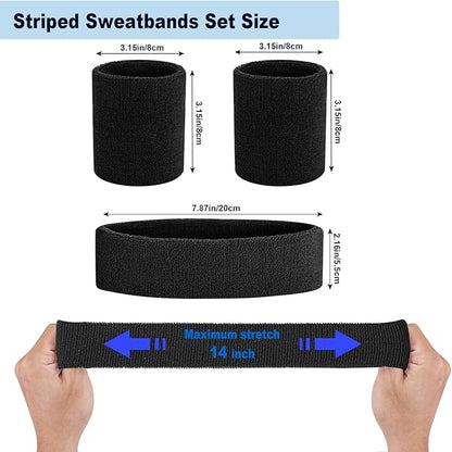 Sweatbands Headband and Wrist Set, Cotton Sweat Band for Athletic Men and Women, Sweatbands Sports Headbands for Working Out, Running, Basketball, Tennis, Yoga