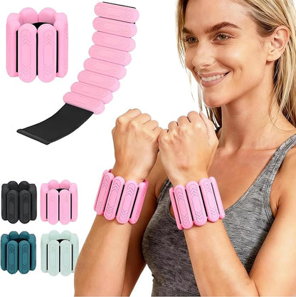 Wrist & Ankle Weights for Women Men, 1lb/2lb/4lb Set of 2 - Adjustable Wearable Weighted Bands, Waterproof Silicone Arm & Leg Weights for Pilates, Yoga, Walking, Dance, Home Workout & Gym