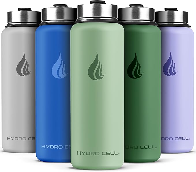 HYDRO CELL Stainless Steel Insulated Water Bottle with Straw - For Cold & Hot Drinks - Metal Vacuum Flask with Screw Cap and Modern Leakproof Sport Thermos for Adults (Sage 40oz)