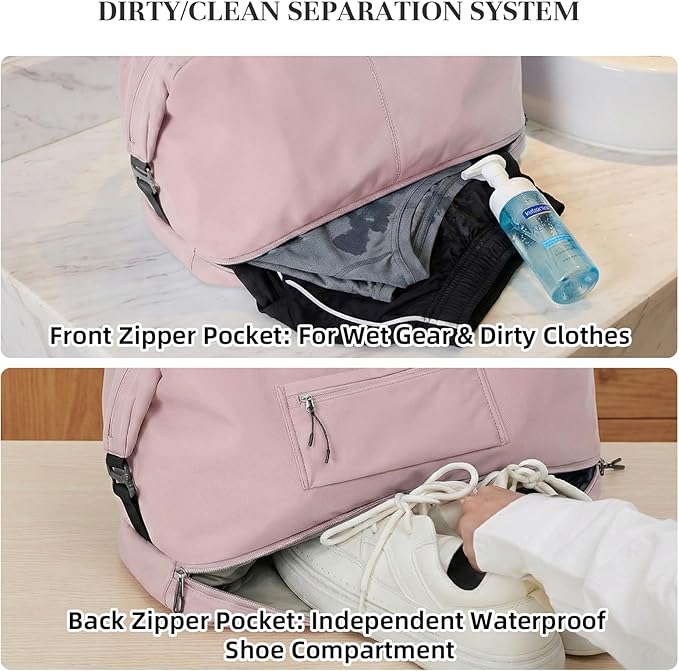 Timeet Expandable Gym Duffel Bag For Women with Yoga Mat Strap, 47L Sports Duffle Bag With Shoes Compartment&Dry Wet Pocket, Water Resistant Carry on Sports Weekend Travel Overnight Bag, Dusty Pink