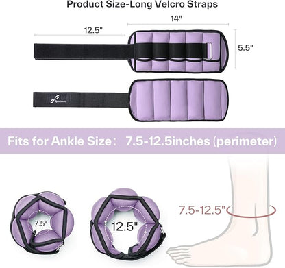Sportneer Adjustable Ankle Weights Set - 1 Pair (2-10 lbs) Removable Sandbags for Women & Men, Comfortable Neoprene Leg Weights for Walking, Running, Pilates, Yoga, Home Workout & Physical Therapy