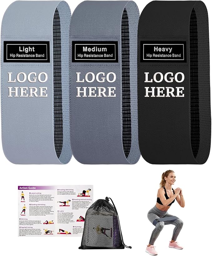 Muka 3 Pcs Custom Fabric Resistance Bands Embroidered with Logo, Booty Stretch Band Loops Elastic Straps for Legs Glute Thigh