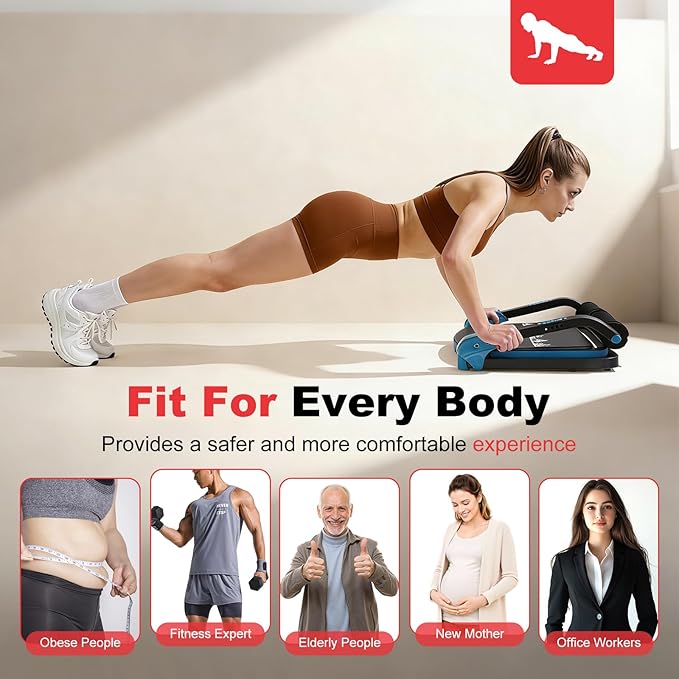 Ab Machine, Sit Up Exercise Equipment & Core Machine, Home Workout Equipment, Adjustable Ab Trainer, with 3 Resistance Levels & 2 Elastic Rope