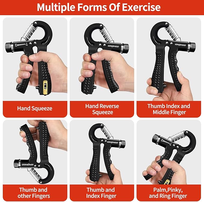 Adjustable Grip Strength Trainer Kit 5-in-1 with Counter, Hand Gripper & Finger Exerciser for Forearm Strength, Physical Therapy for Carpal Tunnel & Arthritis, Portable Workout Equipment for Rock Climbing & Gym, Gifts for Men