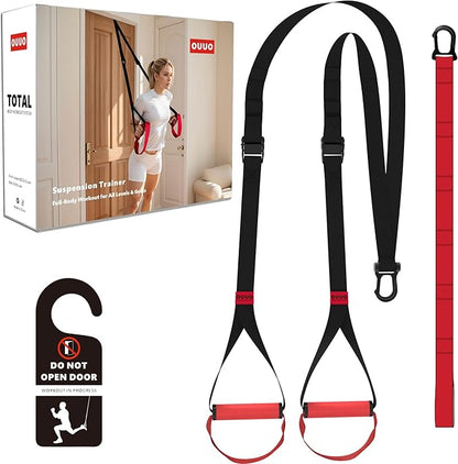 Suspension Straps Trainer for Home Gym – Integrated Door Anchor for 1-Second Setup, All in One Bodyweight Resistance Straps for Indoor & Outdoor Fitness Training System