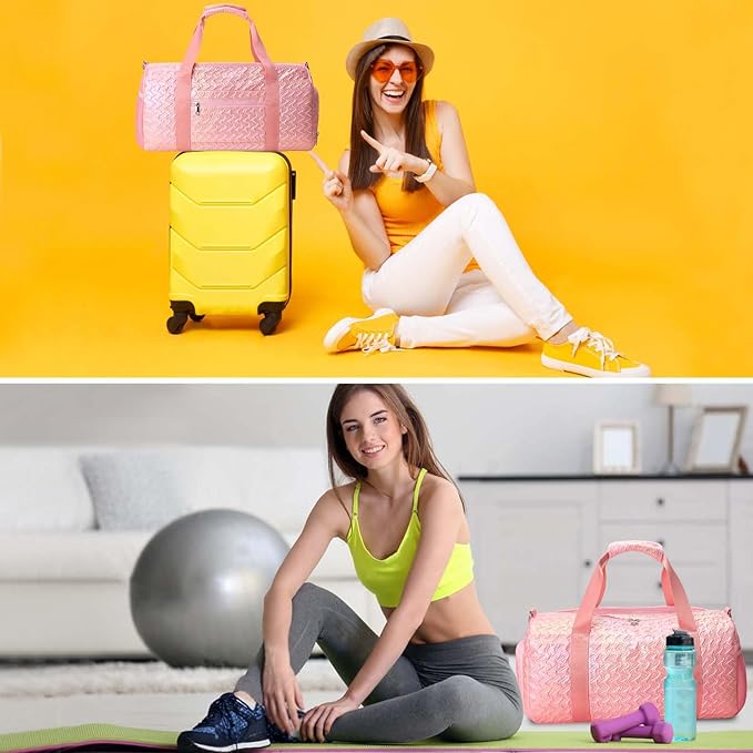 Gym Travel Duffle Bag for Girls - Gymnastics Sports Dance Bag with Shoe Compartment & Wet Pocket Kids Travel Bag Teens Weekender Sleepover Carry On Bag