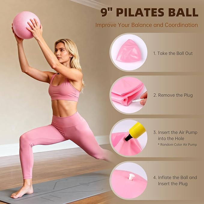 16PCS Pilates Kit for Home Workouts, Essential Equipment Set with 12'' Ring & 9” Ball, 5 Resistance Bands - Pilates Starter Kit for Women, Full Body Toning & Strength