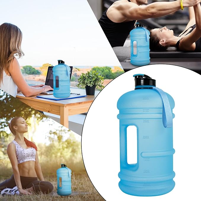 TOOFEEL1 Gallon Water Bottle,Leakproof,Bpa Free,Dishwasher Safe,128 oz Large Water Jug wiht Handle,Travel & Camping & Sports & Gym Water Bottle For Men and Women - Matte Light Blue