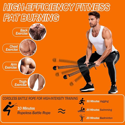 Portable Ropeless Battle Ropes - Adjustable Weights Cordless Battle Ropes for Home Gym with Training Poster & Storage Bag - Workout Exercise Battle Rope for Low-Impact Workout, HIIT & Cardio - Black