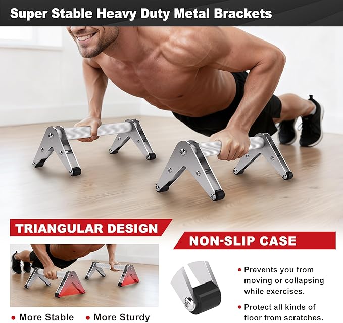 Push Up Bar - Heavy-Duty Stainless Steel Pushup Stands with Non-Slip Base, 500LB Capacity, Portable Home Gym Equipment for Strength Training & Floor Workouts