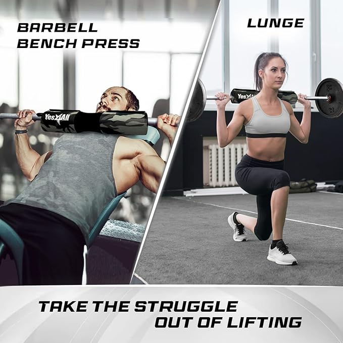 Yes4All Ergonomic Foam Bar Pad, Olympic Barbell Squat & Neck Pad for Squats, Hip Thrusts & Weight Lifting Bar