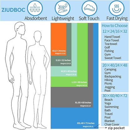 Microfiber Travel Towel, Soft Lightweight Quick Dry Towel, Super Absorbent Compact Travel & Sports & Beach Towels for Camping, Backpack, Gym, Swimming, Yoga, Hiking (XS:12"×24" -Ocean Blue)