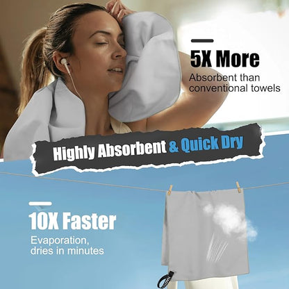Quick Dry Travel Towel, 3 Sizes 1 Pack Camping Microfiber Towel, Lightweight Fast Drying Towels Set 60"x30", 30"x15", 15"x15" w/Bag for Gym, Beach, Hiking, Swimming, Grey