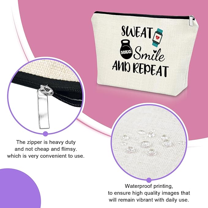 Workout Gift for Women Makeup Bag Gifts for Gym Fitness Lovers Athletic Trainer Bodybuilding Gift Retirement Birthday Present for Sister Friend Female Body Builder Keepsake Cosmetic Bag